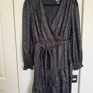 DKNY Black and Gray Patterned Long Sleeve Dress size 12